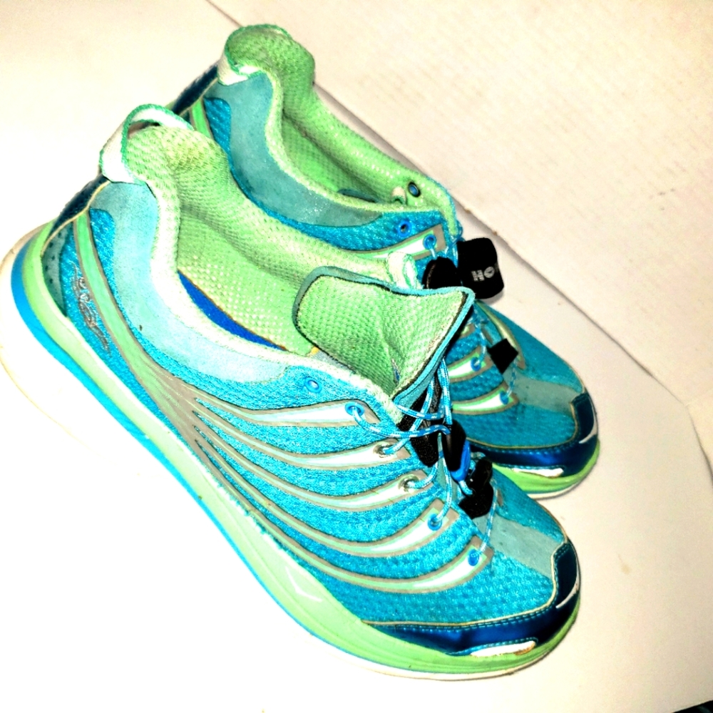 Hoka One One , Kailua Tarmac shoes, teal with lime trim, size 10
